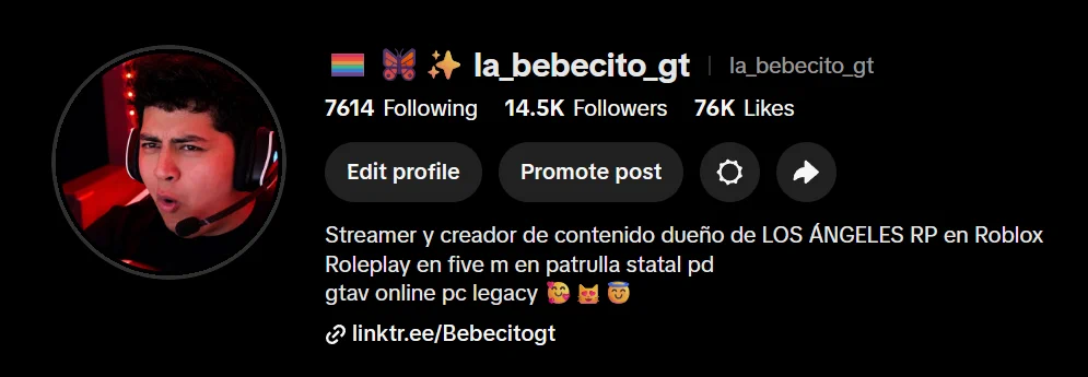 Perfil de BebecitoGT en TikTok